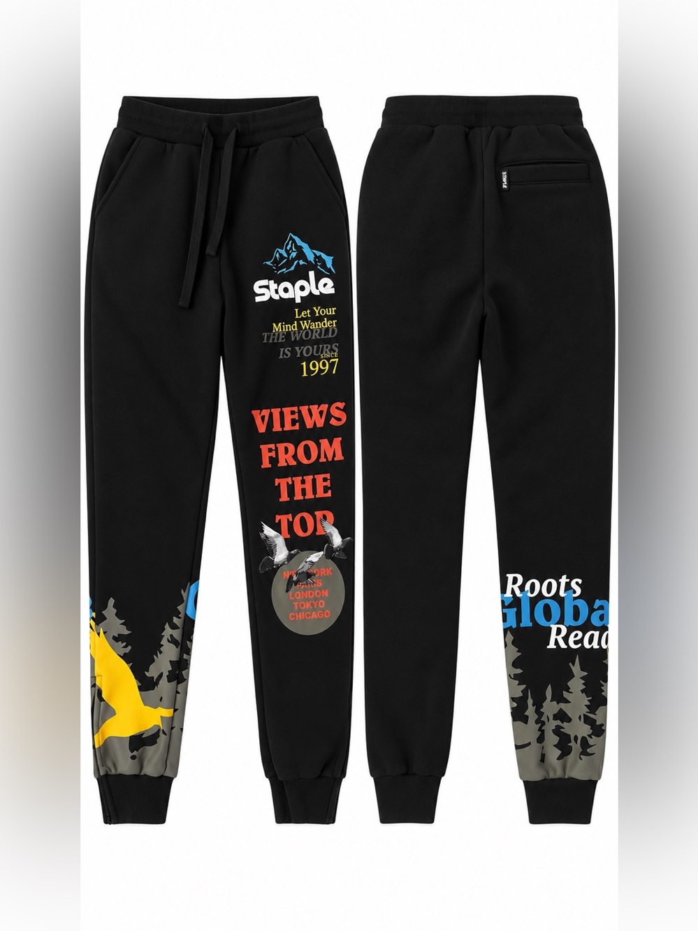 Jeff Staple Pigeon "Views From The Top" Black Graphic Sweatpants